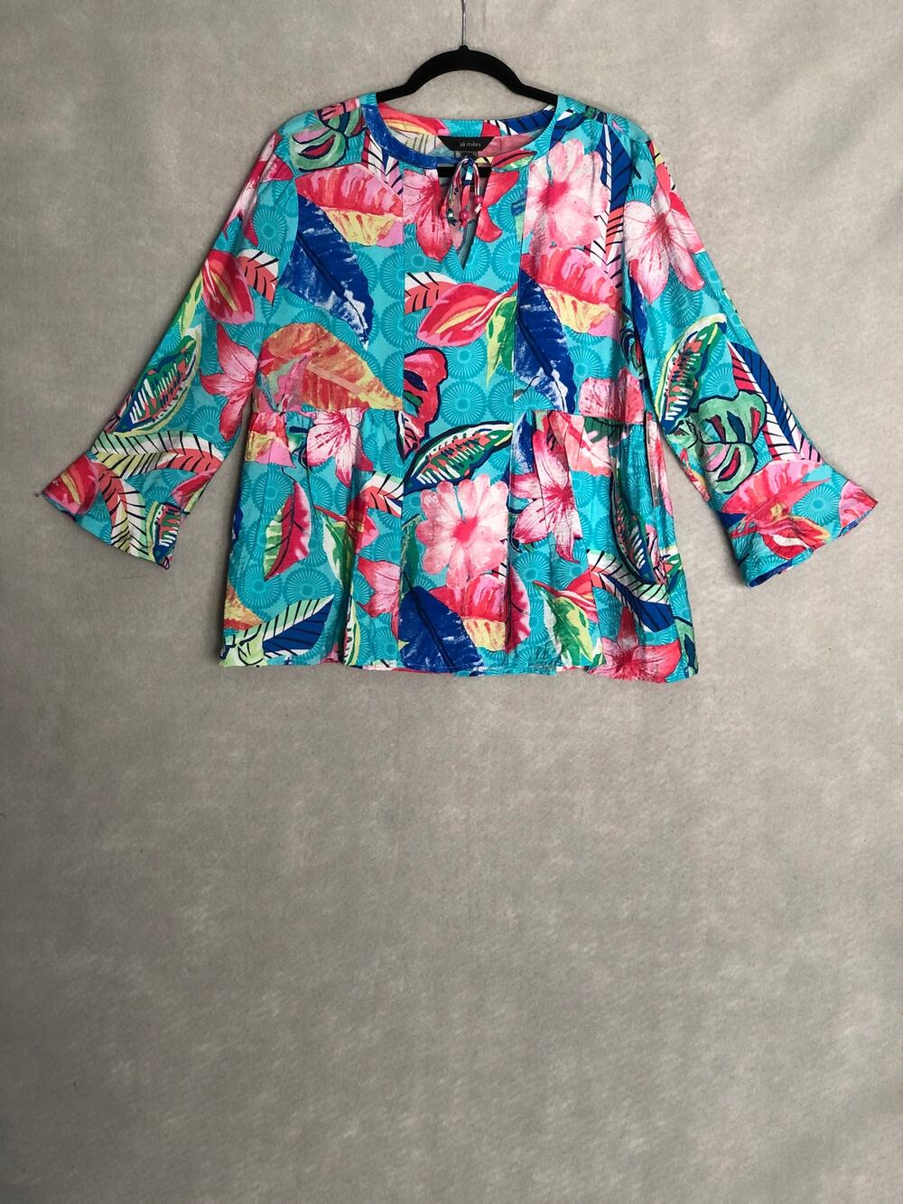 Ali Miles Flounce Sleeve Top Floral Print Women's Small NEW